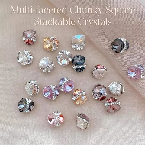 Strass Pour Ongles Multi Facettes Cristal De Verre Cushion Cut Breloques Avec Base En Alliage Bijoux De Manucure Brillants Pour Décoration DIY