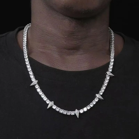 Collana Catena Tennis Con Pendenti A Punta Rame Strass Zirconia Gioielli Hiphop Streetwear Per Uomini Donne