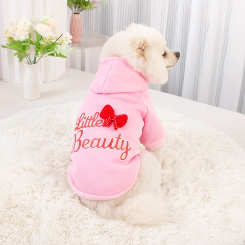 Felpa Con Cappuccio Per Cani Gatti Animali Domestici Caldo Cotone Felpato Little Beauty Stampa Fiocco Per Cuccioli