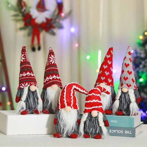 Weihnachten Gestrickter Zwerg Plüsch Gesichtslose Puppe Ornament Stehend Nordischer Wald Alter Mann Figur Für Haus Deko