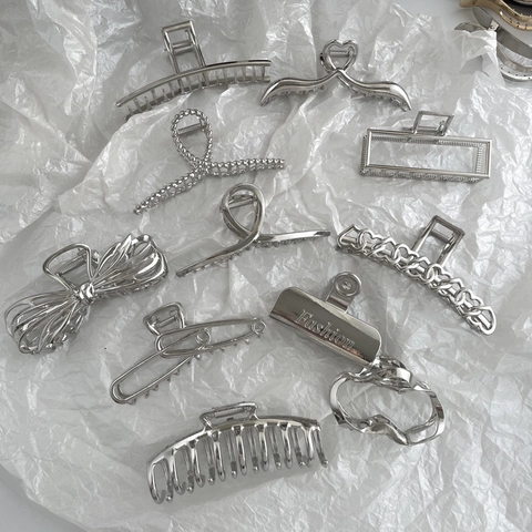 Pince À Cheveux En Métal Argenté Minimaliste Géométrique Grande Épingle À Cheveux Élégante Coiffure Pour Femmes Style Quotidien