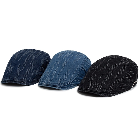 Vintage Denim Platte Pet Verstelbare Katoen Retro Ivy Baret Hoed Voor Heren Dames Geruite Naden Casual