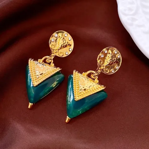 Orecchini Pendenti Triangolo Vintage Lega Resina Strass Con Perno In Argento Gioielli Stile Corte Francese