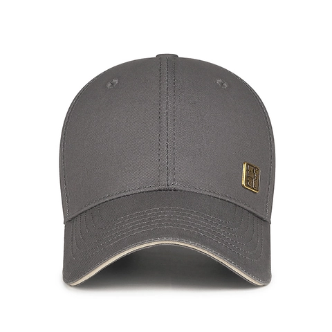 Retro Chinese Style Baseball Cap Pure Cotton Adjustable Metal Badge Outdoor Sunshade Solid Color 6-Panel Curved Brim Hat