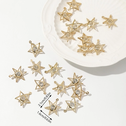 Dijes Geométricos De Aleación Chapados En Oro De Lujo Con Zircón Transparente Colgantes Brillantes En Forma De Corazón Estrella Redonda Flor Para Hacer Joyas DIY Accesorio Elegante
