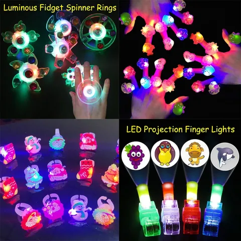 LED Finger Lights Rings Glowing Projection Fidget Spinner Toys For Kids Birthday Party Favors Holiday Gifts Cartoon Plastic