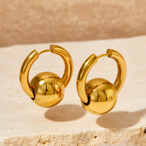 Orecchini A Cerchio Con Sfera In Acciaio Inossidabile Minimalista Lucido Geometrico Stile Industriale Gioielli Da Donna