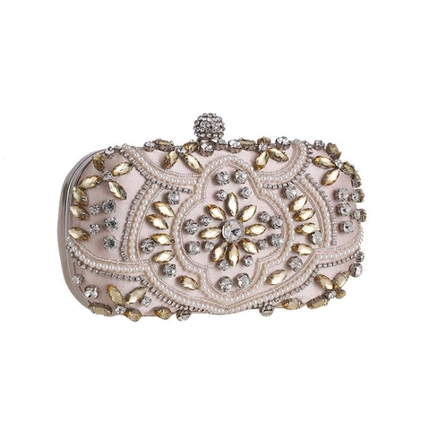Elegante Pochette Da Sera Da Donna Lusso Ricamo Künstliche Perle Strass Matrimonio Formale Festa Ballo Borsa A Mano Con Catena