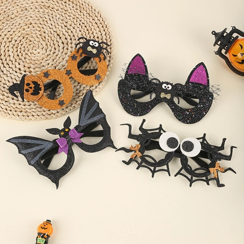 Montature Per Occhiali Halloween Zucca Pipistrello Ragno Gatto Nero Occhiali Da Festa Decorativi Per Bambini Adulti Plastica Pelle PU Glitter
