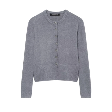 Damen Strickjacke Mit Rundhalsausschnitt Langarm Weicher Pullover Mit Metallknöpfen Lässige Strickware Grau