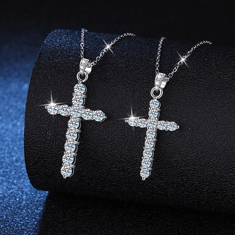 Collana Con Pendente A Croce In Argento Sterling 925 Con Moissanite Brillante Gioielli Religiosi Semplici Per Donne