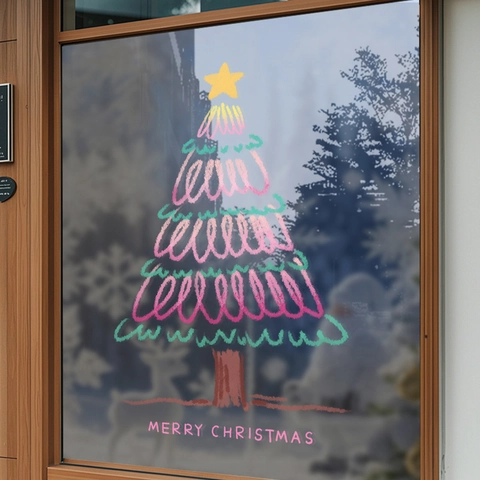 Christmas Window Stickers Static Cling PVC Reusable Christmas Tree Glass Door Decals Holiday Party Shop Window Decorations