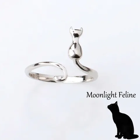 Grazioso Gatto Silhouette Anello Aperto Regolabile Lega Placcata Argento Gioielli Animali Minimalisti Per Donne Ragazze