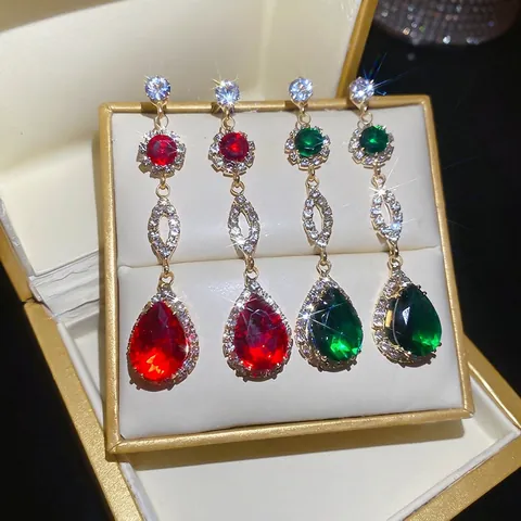 Orecchini Pendenti In Rame Con 925 Sterling Silver Earring Post Zirconia Taglio Pero Gioielli Eleganti Da Festa Per Donna
