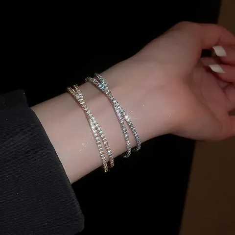 Layered Cross Cuff Bangle Bracelet With Copper Cubic Zirconia Open Design Fashion Elegant Jewelry For Women