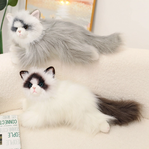 Realistic Ragdoll Cat Plush Toy Soft Long Fur Lifelike Simulation Animal Doll Home Decor Bedside Companion Birthday Gift