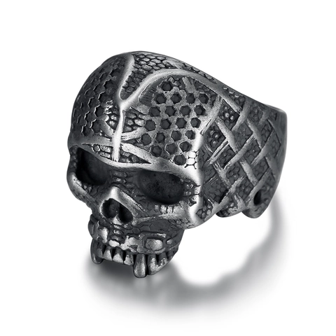 Skull Ring Edelstahl Punk Gothic Vintage Stil Herren Schmuck Halloween Thema Strukturiert Metall Zubehör Biker Gothic