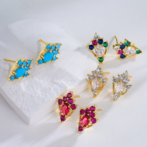 Pendientes Geométricos De Cobre Con Poste De Cobre Circonita Chapado En Oro Joyería Retro Para Mujer