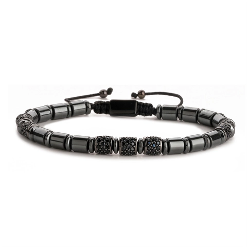 Bracelet Pour Homme En Pierre Noire Mate Avec Micro Pavé De Zircon Et Corde Tressée Ajustable Bijoux De Mode