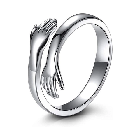 Edelstahl Umarmung Haende Offener Ring Verstellbar Kreativ Liebe Umarmung Mode Schmuck Fuer Damen Herren