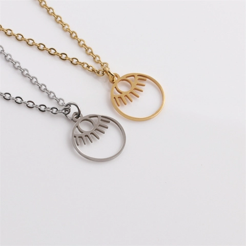 Böser Blick Anhänger Halskette Edelstahl Hohl Rund Teufelsauge Design Modeschmuck Für Damen Mädchen Gold Silber Ton