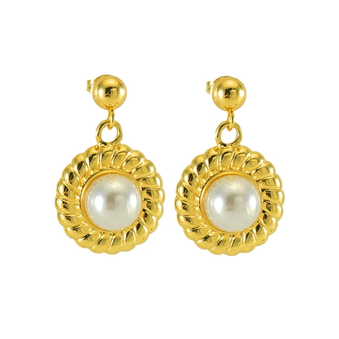 18K Vergoldete Edelstahl Künstliche Perlenohrringe Französisch Retro Sonnenblume Gedrehtes Seil Geometrischer Schmuck Für Damen