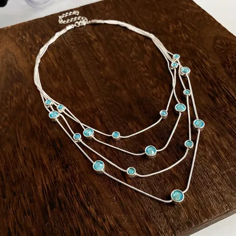 Gelaagde Ketting Voor Dames Multi Layer Zilverkleurige Legering Koper Met Blauwe Zirkonia Elegante Sieraden