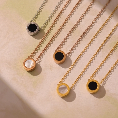 Collana E Bracciale Con Numeri Romani Acciaio Inossidabile Conchiglia Bianca Acrilico Nero Placcato Oro Moda Lusso Donna