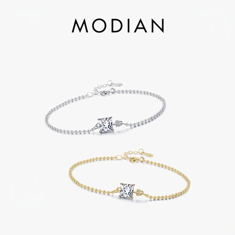 925 Sterling Silver Bracelet For Women Square Zirconia Inlaid Elegant Adjustable Ball Chain Minimalist Fashion Jewelry
