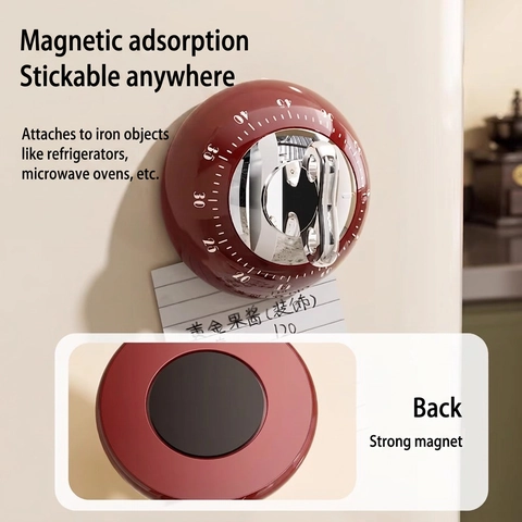 Retro Mechanical Kitchen Timer Magnetic Countdown Loud Alarm No Battery Manual Wind Up Cooking Baking Study