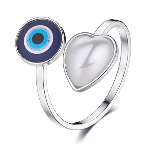 Evil Eye Herz Ring Edelstahl Offen Verstellbar Minimalistischer Schutz Amulett Modeschmuck Für Damen