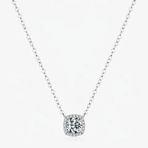 Collar Con Colgante De Moissanita De Lujo Plata De Ley 925 Halo Cuadrado Color D VVS1 Cadena De Clavícula Para Mujer
