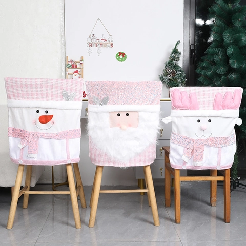 Christmas Chair Covers Pink Plush Santa Snowman Reindeer Extending Dolls Candy Baskets Desktop Decoration Ornaments