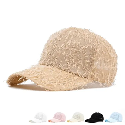 Distressed Frayed Fringe Baseball Cap Cotton Polyester Sun Protection Adjustable Outdoor Sports Hat Casual