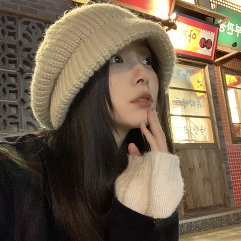 Women Chunky Knit Beret Beanie Hat Slouchy Warm Winter Autumn Soft Japanese Style Casual Face Slimming