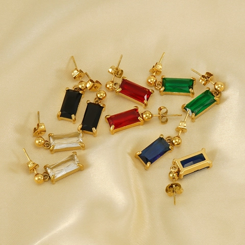 Orecchini Pendenti Rettangolari In Zirconia Cubica Per Donna Acciaio Inossidabile Placcato Oro 18K