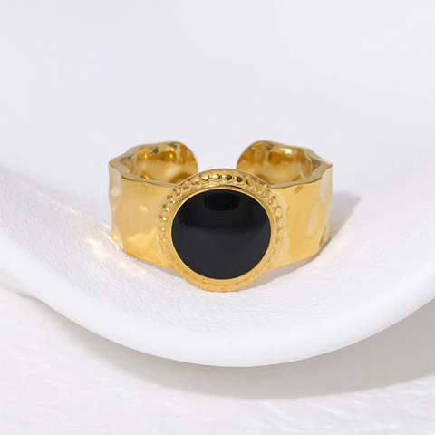 Vintage Französischer Stil Offener Ring Hammerschlag Edelstahl Vergoldet Emaille Verstellbarer Fingerschmuck Für Damen