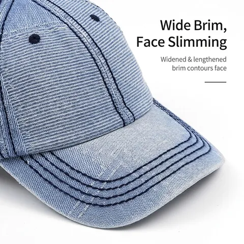 Gewassen Denim Honkbalpet Retro Katoenen Pet Met Verstelbare Metalen Gesp Unisex Gebogen Rand Zonbescherming
