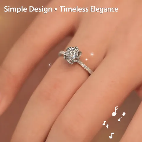 Anillo De Flor Elegante Circón Mujeres Cobre Plateado Redondo Diamante De Simulación Ajustable Abierto Boda Compromiso Joyería