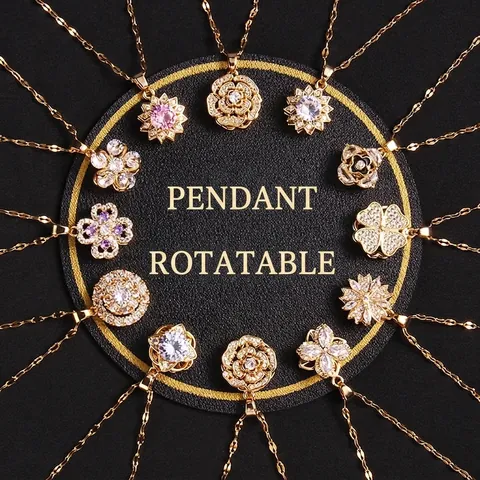 Collar de Trébol de Cuatro Hojas Giratorio de Acero de Titanio con Diamantes de Imitación Incrustados Colgante de Flor de la Suerte Joyería de Moda Elegante para Mujer