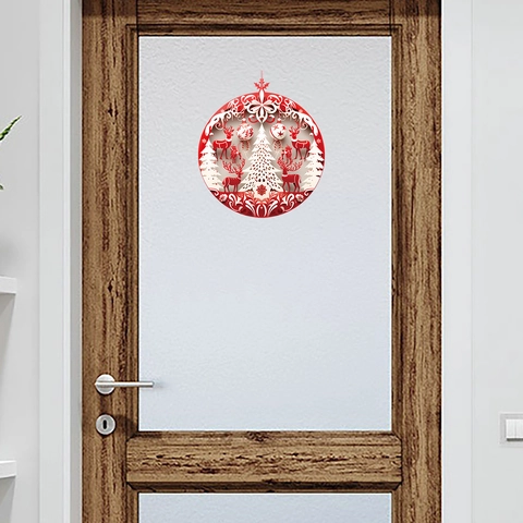 Christmas Reindeer Snowflake Tree Pattern Round PVC Stickers Hollow Wall Decals Window Door Glass Home Decor Holiday