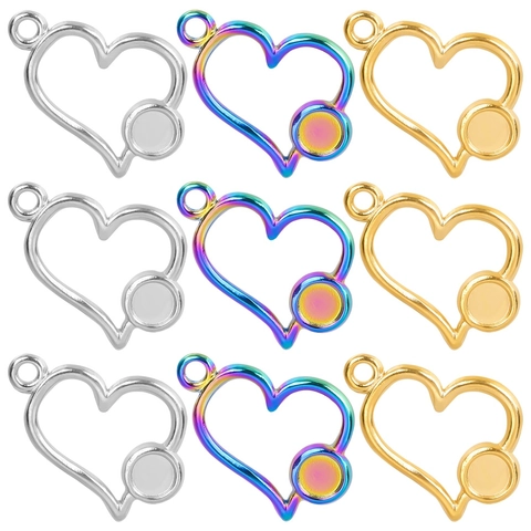 Ciondoli A Cuore In Acciaio Inossidabile Con Base Rotonda Per Creazione Di Gioielli DIY Charms Cavi Accessori Moda