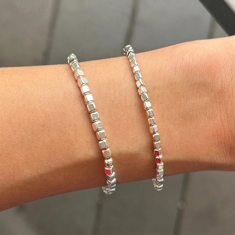 925 Sterling Silver Beaded Bracelet Dainty Square Cube Beads Minimalist Versatile Korean Style Jewelry For Women