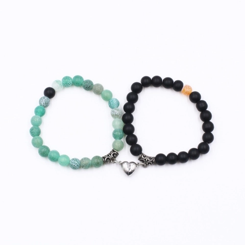 Natural Stone Beaded Bracelets Heart Magnetic Clasp Lovers Couples Simple Matte Weathered Texture Versatile Fashion