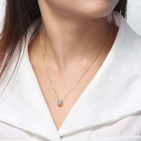 925 Sterling Silver Round Bezel Set Zirconia Pendant Necklace For Women Minimalist Clavicle Chain Jewelry Gift For Girlfriend