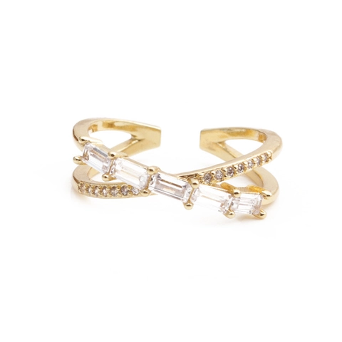 Ring Mit Kreuzdesign Kupfer Mikrobesetzter Zirkon Geometrisch Modisch Verstellbarer Zeigefinger Schmuck Damen