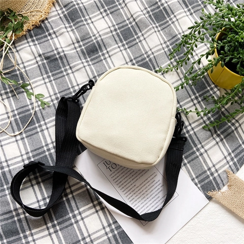 Mini Canvas Crossbody Bag For Women Students Cute Plush Bear Decor Korean Style Small Square Shoulder Purse