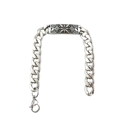 Curb Chain Bracelet Stainless Steel Square Star Pattern Plate Hip Hop Retro Punk Jewelry For Men