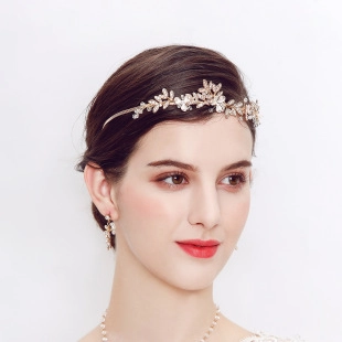 Handgefertigtes Gold Legierung Strass Blume Blatt Hochzeit Haarband Luxuriöse Braut Tiara Haarreif Accessoires Für Damen Party
