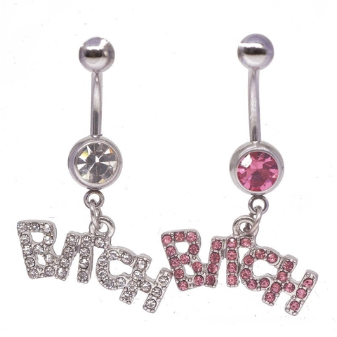 Rhinestone Letter Pendant Belly Ring Stainless Steel Navel Piercing Dangle Body Jewelry For Women Trendy Fashionable Accessory